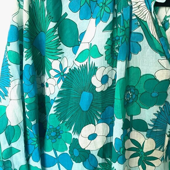 Antik Batik Cotton Voile Floral Blouse Womens Medium Blue Flutter Sleeve Tunic - Picture 11 of 11